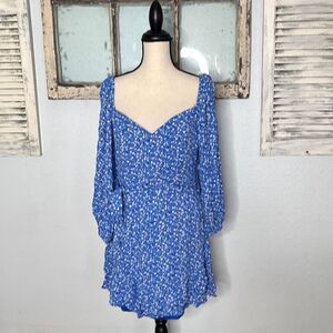 B. Darlin Womens Mini Dress Ditsy Floral Print Long Sleeve Blue Size 15/16 NWT